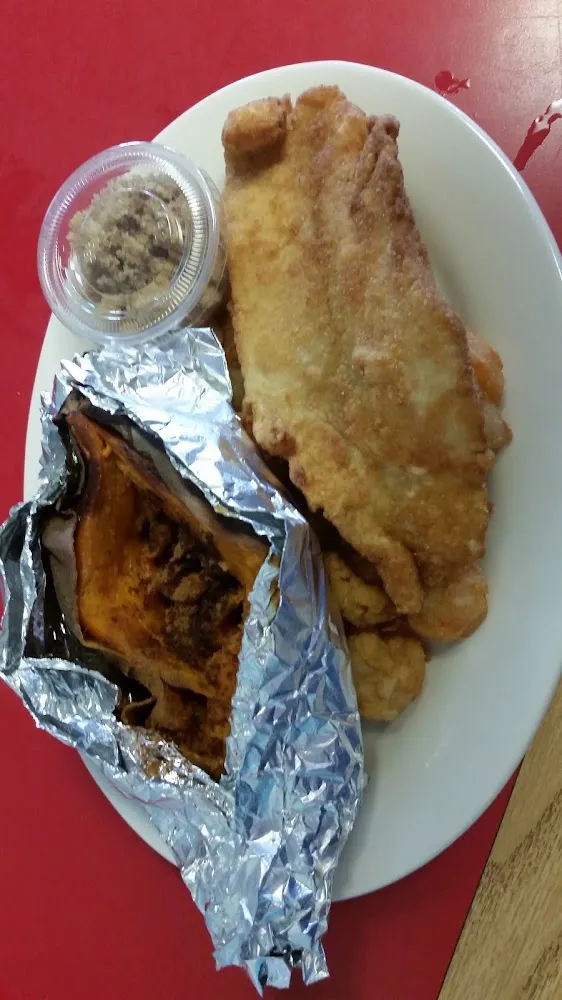 Fried Catfish with Shrimp and Sweet Potato